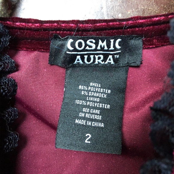 Cosmic Aura Hot Topic Goth Emo Y2K Red Velvet Black Lace Slip Dress Womens 2 - Picture 5 of 5